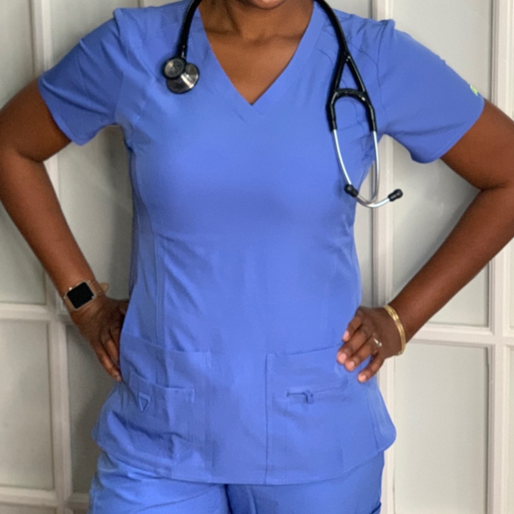 XS-XL Light Blue Med Couture Womens Scrub Top